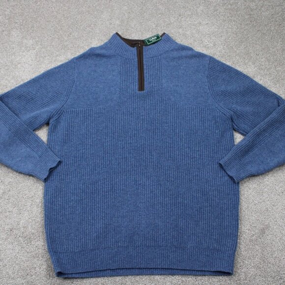 L.L. Bean Waterfowl Sweater NWT Mens XL-Tall Blue Merino Lambswool 1/4 Zip L/S